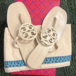 Tory Burch Cream Sandals with Signature Medallion